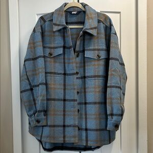 Lands' End Blue and Brown Plaid Shirt Jacket